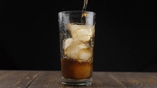 Brown Drink Poured Into Ice Filled Glass