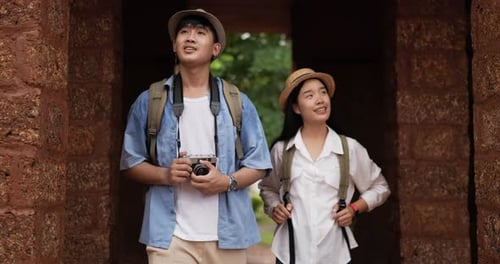 Couple visit ancient temple