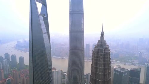 Aerial view of Shanghai Downtown skyline, China. Financial districts in urban city