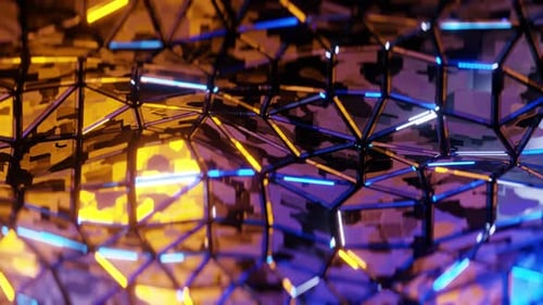 Animated Futuristic Geometric Neon Grid Loop Background