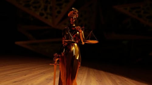 Goldene Themis Statue Holz-Hintergrund