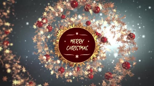 Elegant Christmas Wreath with Ornaments and Snowflakes Reveal Animation