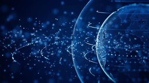 Digital Global Network Animation with Technology Icons Background