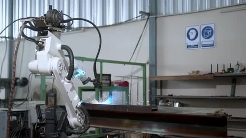 industrial 4.0 concept modern automated robot welding arm machine tool