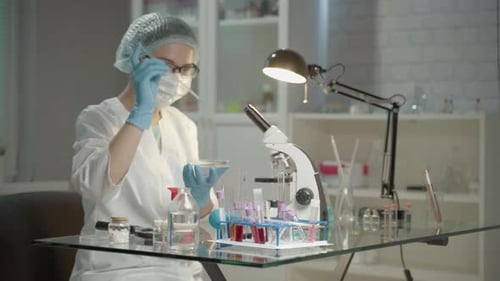 Scientist Works in Bright Medical Laboratory