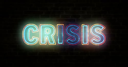 Crisis neon on brick wall