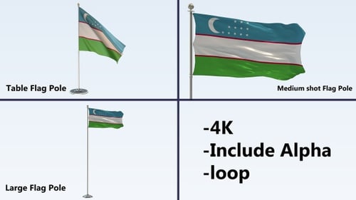 Animated Uzbekistan Flag Waving in Multiple Sizes with Alpha