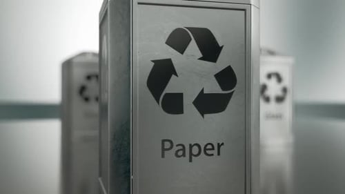 Animated 3D Recycling Bins for Plastic, Paper, Glass, and Metal
