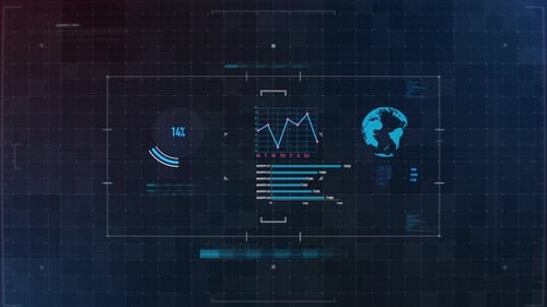 Animated Futuristic HUD Display with Digital Data and Rotating Globe