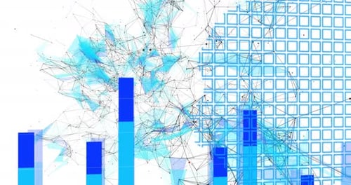 Blue graphs moving over network of connections against world map