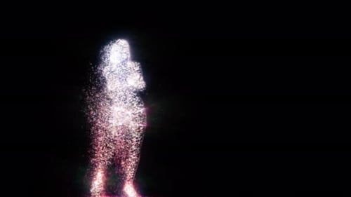 Abstract Glowing Particle Figure Reveal and Dissipate