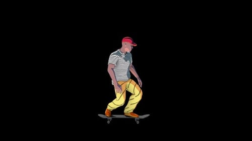 Animated Skateboarder Character with Red Cap Gliding