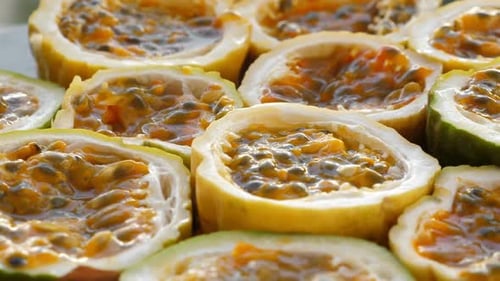 Close Up of Halved Passion Fruits