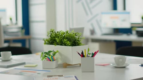 Empty Start Up Business Office Cozy Light Company Room with Conference Table