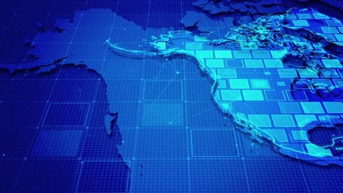 Animated Global Digital World Map with Flowing Data Network