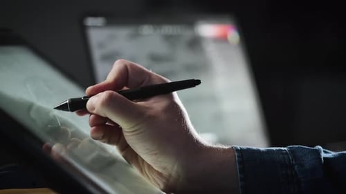 Hand Drawing on Digital Tablet with Stylus