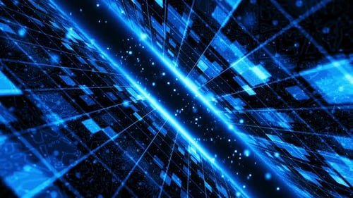 Futuristic Blue Digital Data Grid Tunnel Background Loop