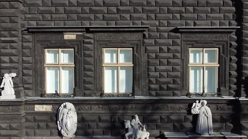 European city building. Elements of architecture. Aerial drone view.