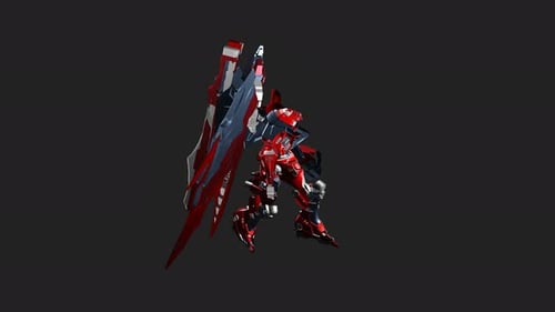 Futuristic Red Mecha Robot with Wings Rotating 3D Animation