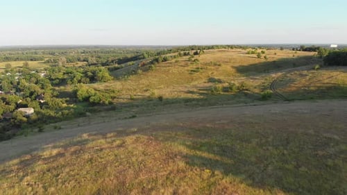 Aerial View of Green Fields and Hills on the Countryside, Green Valley, Village Skyline