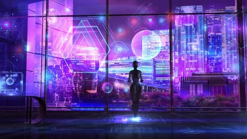 Sci-Fi-Handlung mit Roboter und Datenarray HD