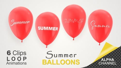 Floating Red Balloons with Summer Text Loop Animation
