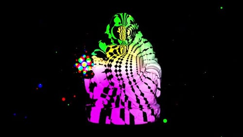 Psychedelic Buddha Statue with Abstract Morphing Patterns Loop