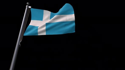 Waving Light Blue Flag with White Cross