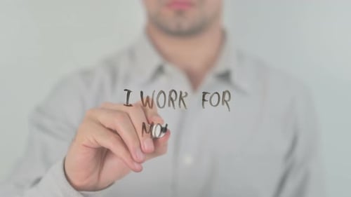 I Work For Money Writing on Screen with Hand