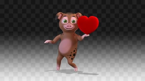 Cute Animated Pig Dancing with a Heart
