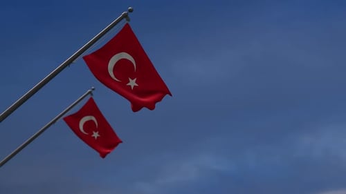 Realistic Turkish Flag Waving Against Blue Sky