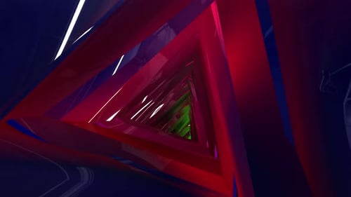 Um túnel triangular com várias iluminações