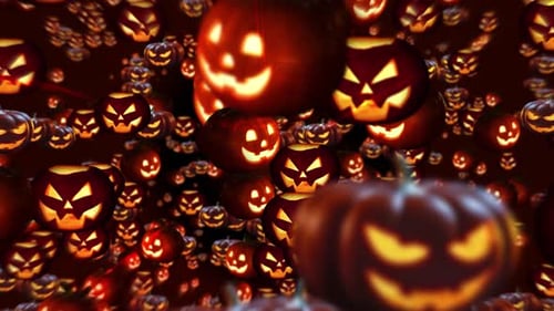 Glowing Halloween Jack-o'-Lanterns Floating Background Animation