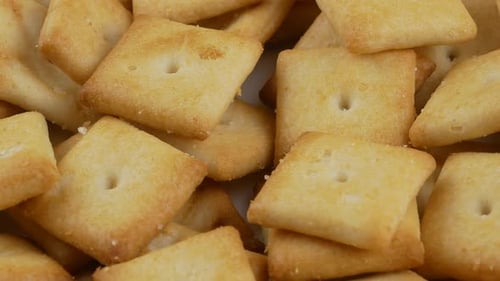 Golden Square Crackers Delicious Snack Macro Shot