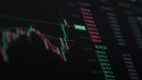 Stock Market Candle Chart on Screen Close Up