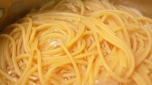 Close Up of Spaghetti Being Cooked in Pot