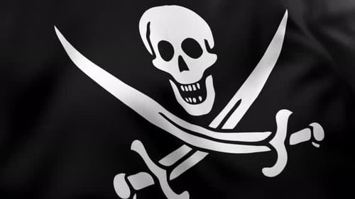 Realistic Waving Pirate Flag with Skull and Swords