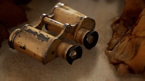 Vieilles jumelles militaires allemandes sur la plage de sable