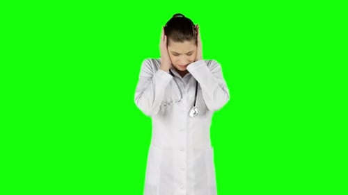 Young Worried Doctor Holding His Head, Green Screen