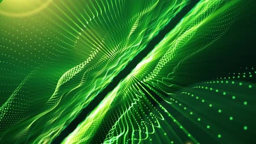 Futuristic Green Digital Wave Particles Abstract Background