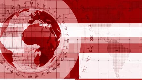 Fondo de noticias de tecnología de color blanco y rojo animado con el planeta Tierra