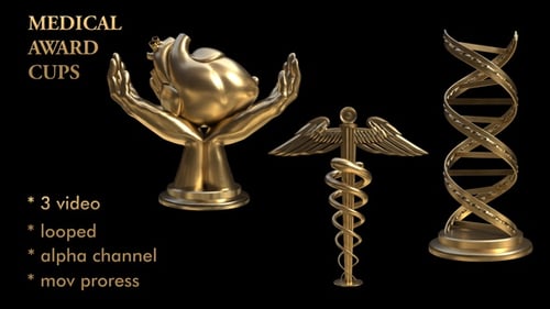 Animated Golden Medical and Science 3D Symbols Collection