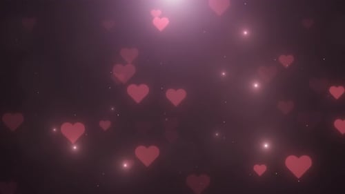 Floating Pink Hearts and Glittering Particles Background