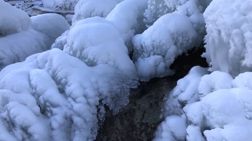 Icy River Boulders on a Cold Winter Day