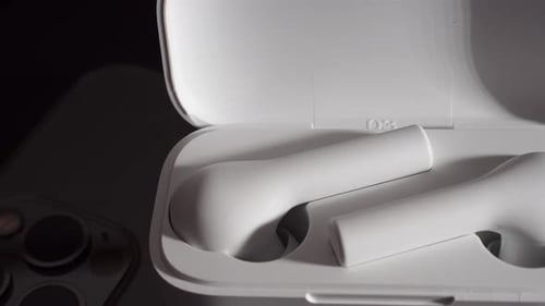 Wireless Earbuds in Charging Case Close Up