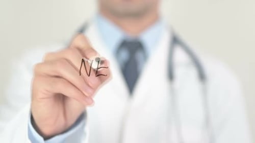 Nervous Breakdown Doctor Writing on Transparent Glass