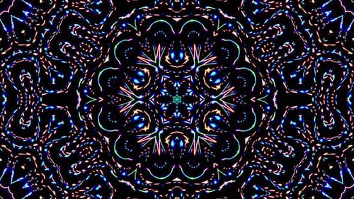 Bright abstract light governing full color, kaleidoscope, black background
