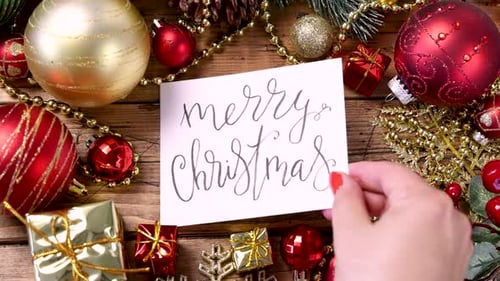 Merry Christmas Card with Festive Decorations
