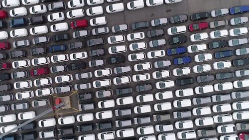 Aerial View of New Cars in Parking Lot