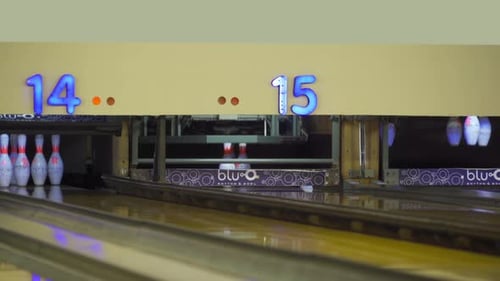 Empty of lead machine bowling pinsetter and lane sport community center activity